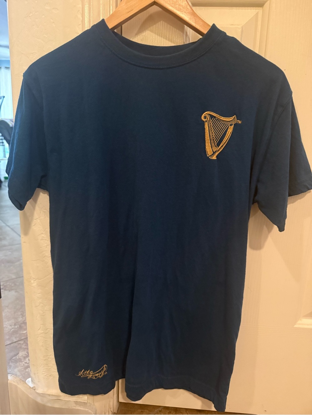 Guinness Navy Blue Short Sleeve Tee with Gold Harp Logo